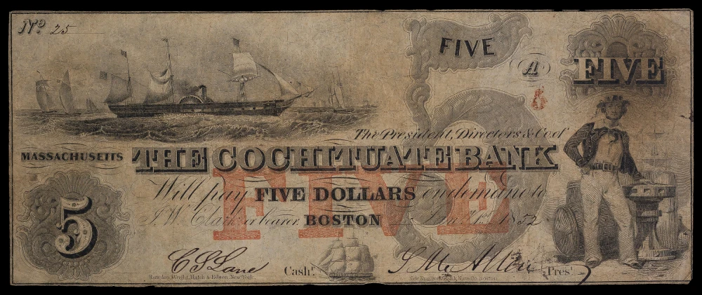 Massachusetts. Boston. Serial Number 25 $5 Note