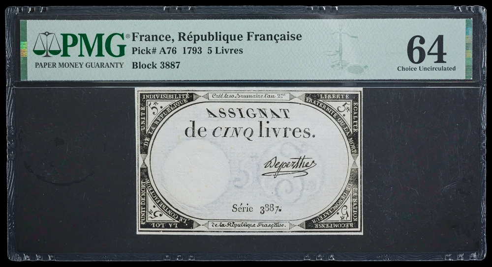 France. Republic. PMG-64 1793 5 Livres Assignat