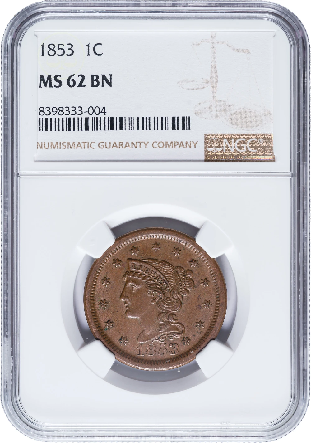 NGC MS-62 BN 1853 Large Cent