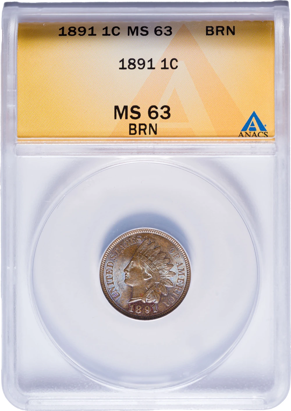 ANACS MS-63 BN 1891 Indian Cent