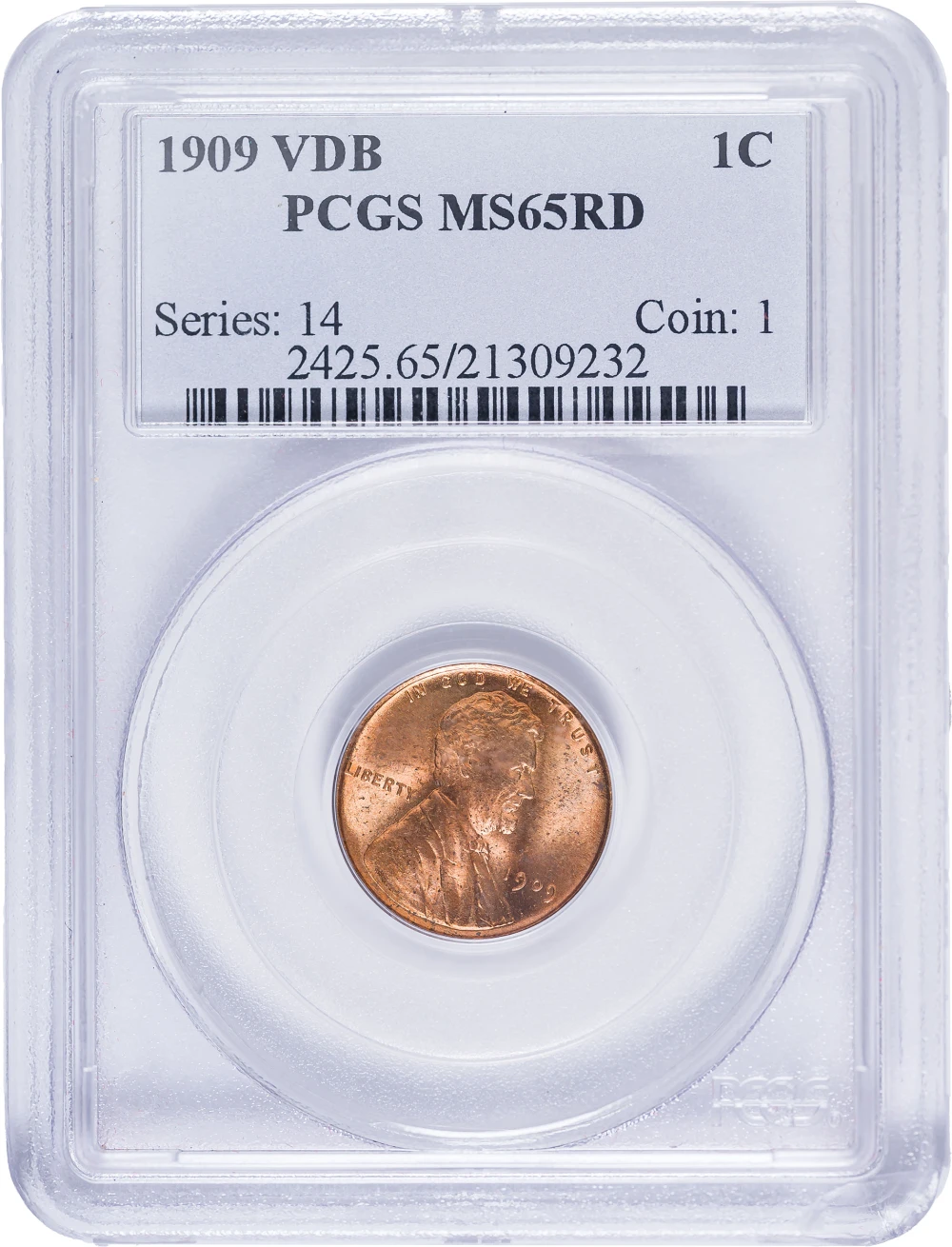 PCGS MS-65 RD 1909 VDB Lincoln Cent