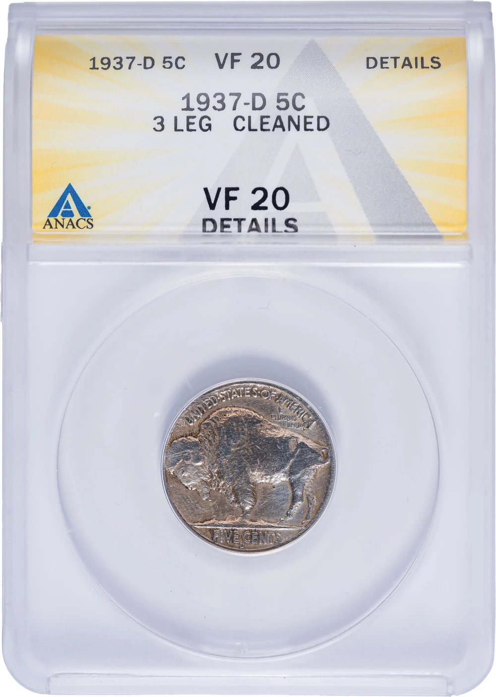 ANACS VF-20 Details 1937-D 3-Leg Buffalo Nickel