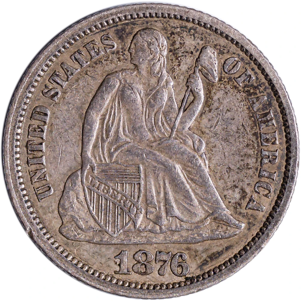 AU-50 1876-CC Liberty Seated Dime