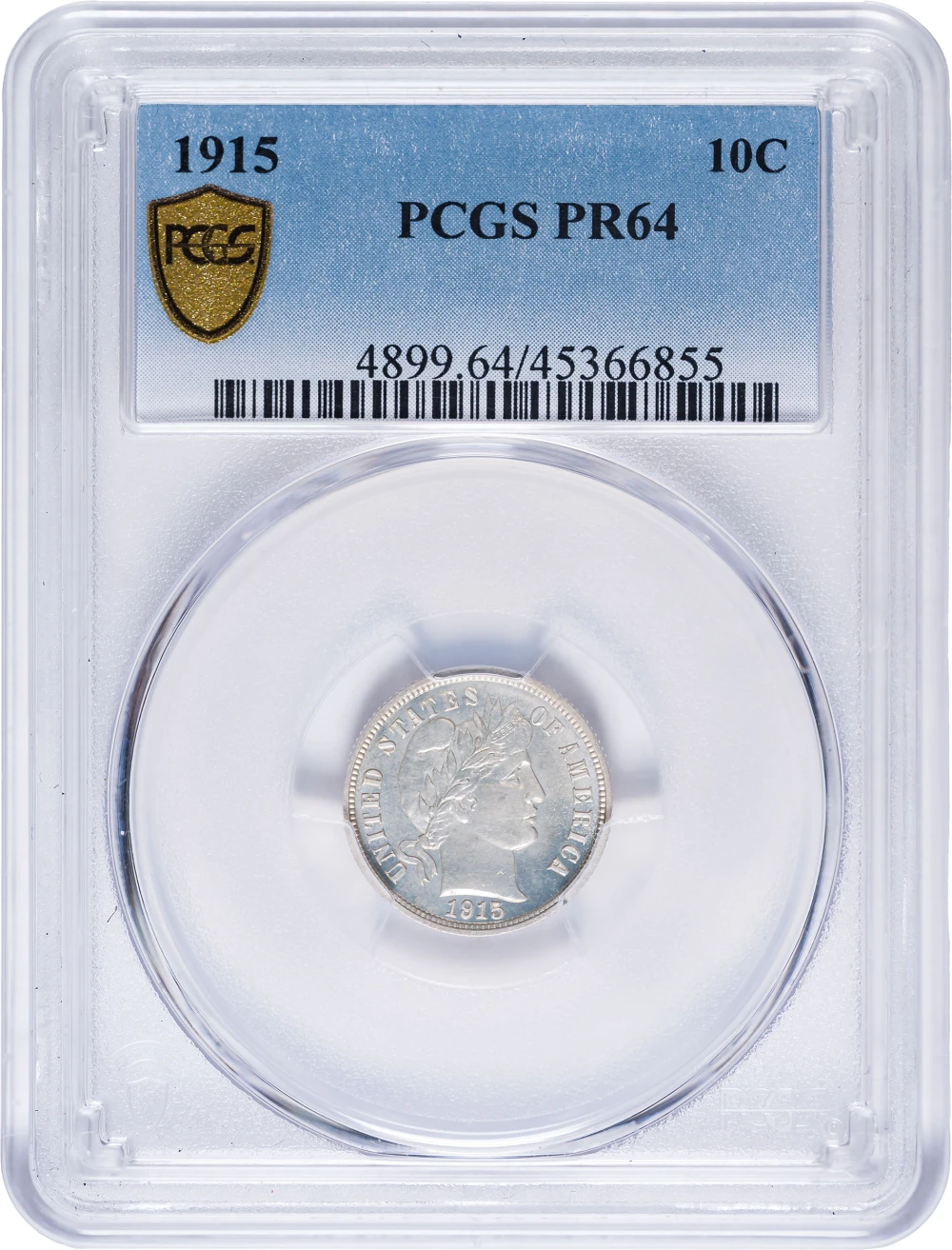 PCGS Proof-64 1915 Barber Dime