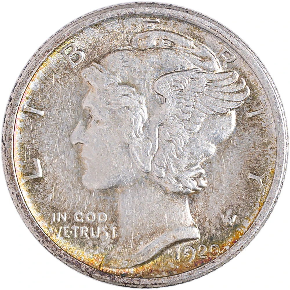AU-58 1920-S Mercury Dime
