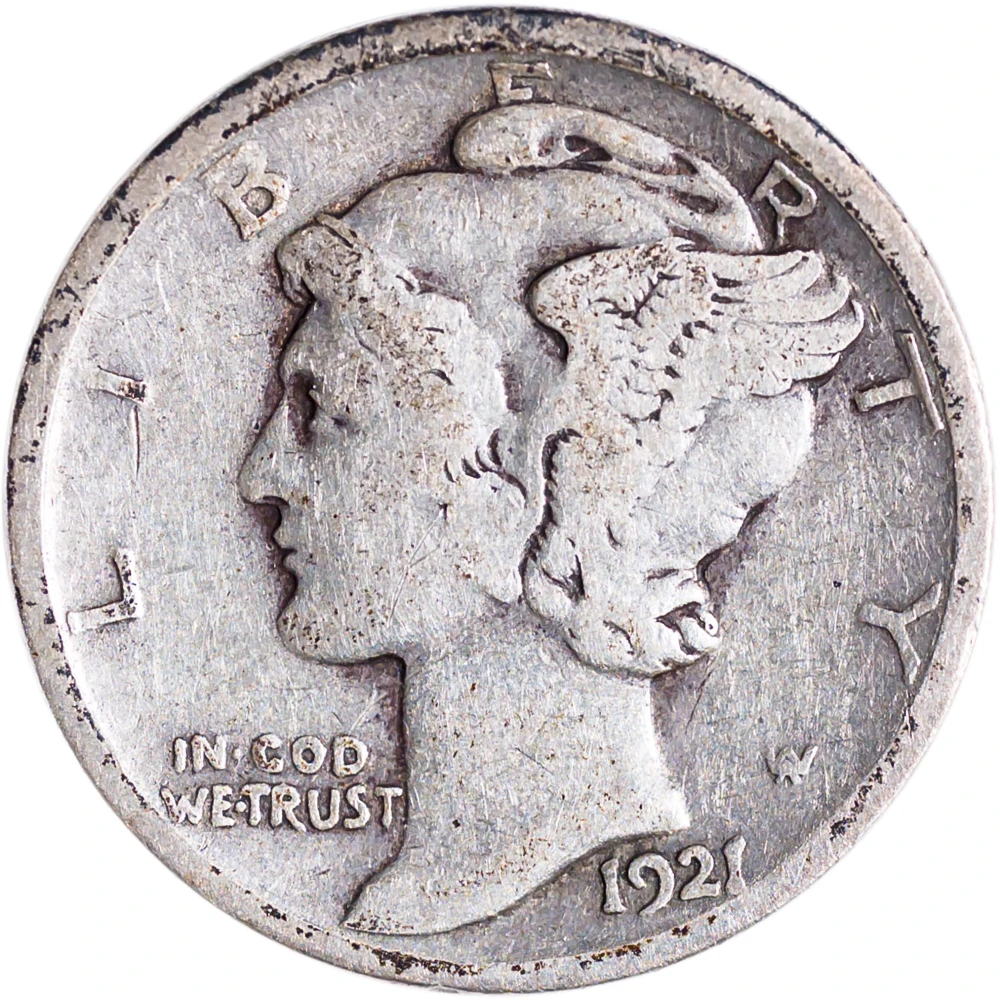 VG+-10 1921-D Mercury Dime