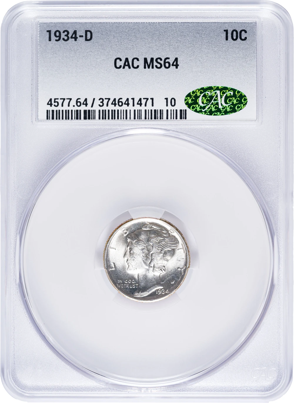 CACG MS-64 1934-D Mercury Dime