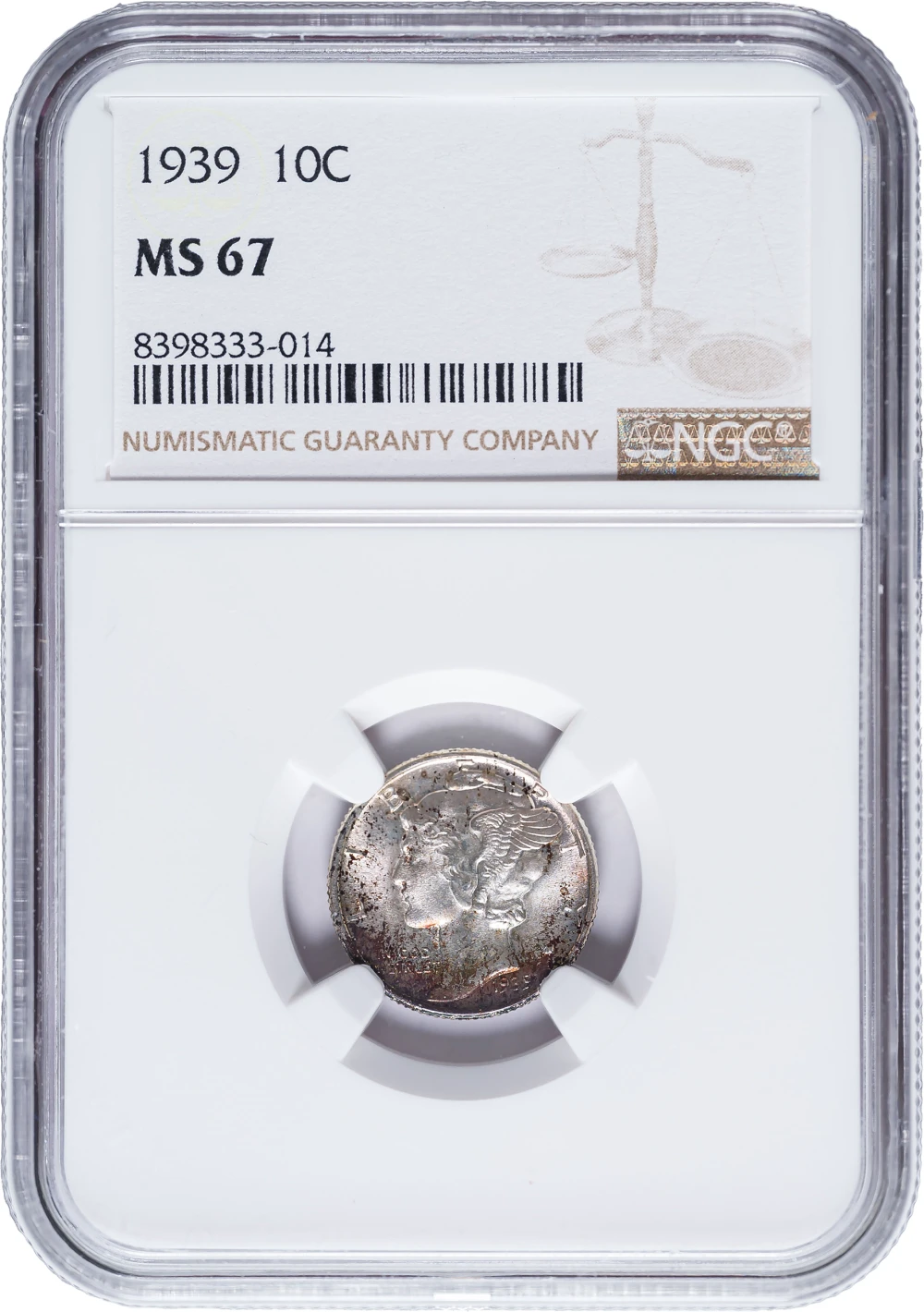 NGC MS-67 Toned 1939 Mercury Dime