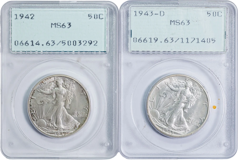 PCGS "Rattler" Walking Liberty Half Pair