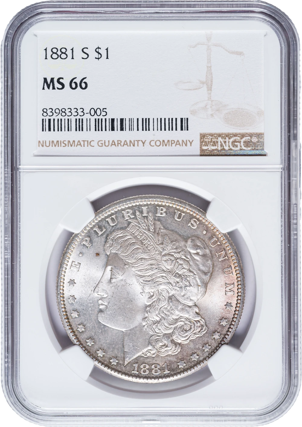 NGC MS-66 Toned 1881-S Morgan Dollar