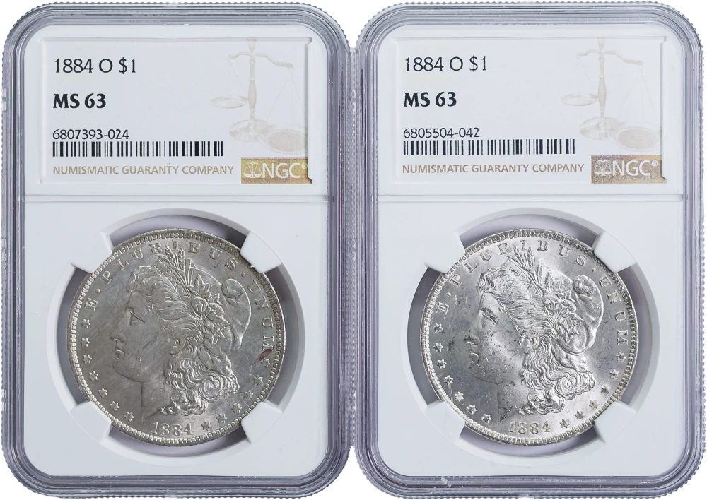 NGC MS-63 1884-O Morgan Dollar Pair