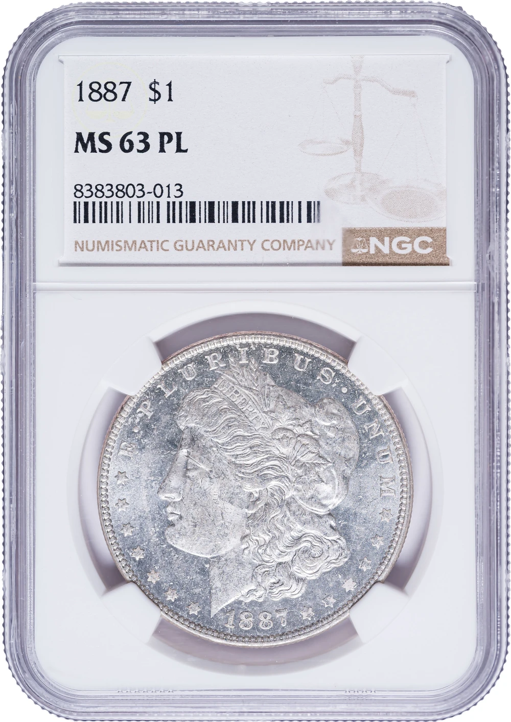NGC MS-63 PL 1887 Morgan Dollar