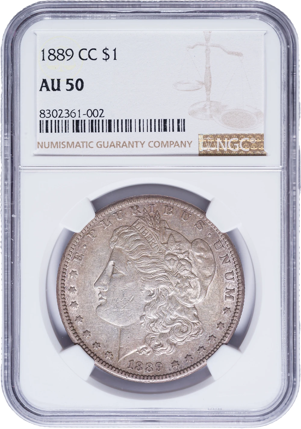 NGC AU-50 1889-CC Morgan Dollar