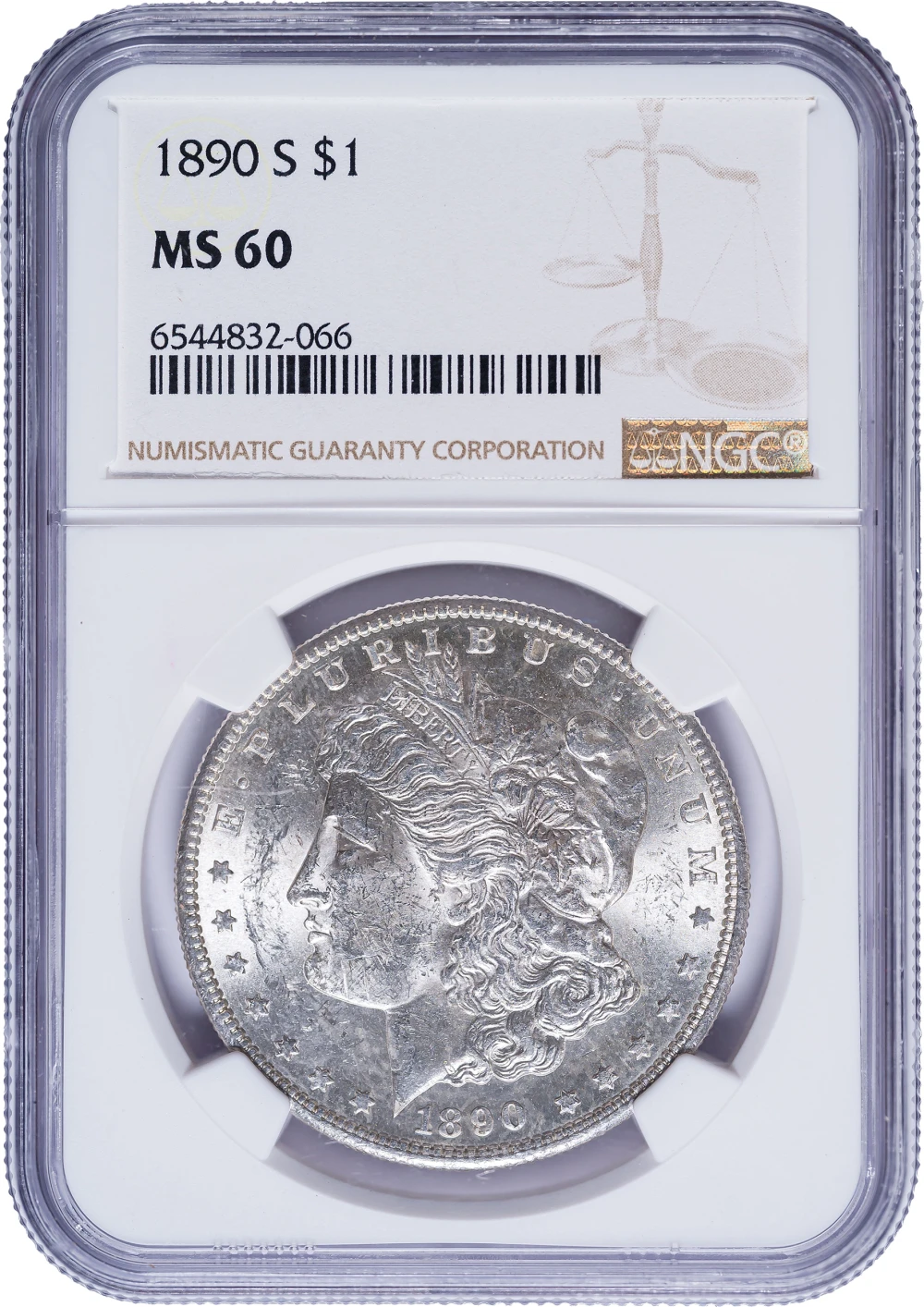 NGC MS-60 1890-S Morgan Dollar