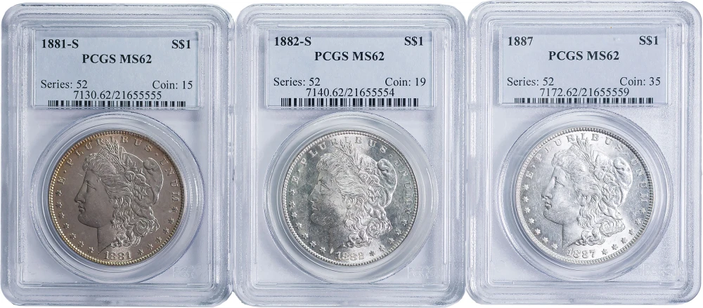 PCGS MS-62 Morgan Dollar Trio