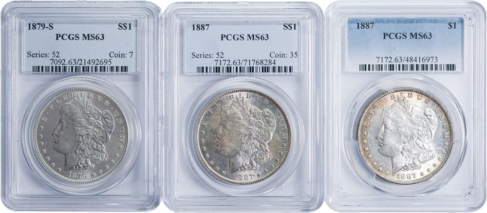PCGS MS-63 Morgan Dollar Trio