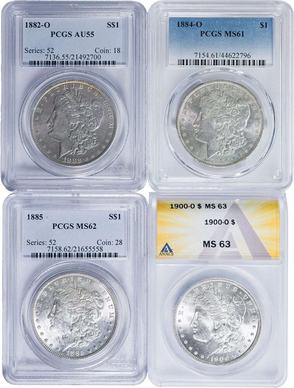 4 Piece Certified Morgan Dollar Lot