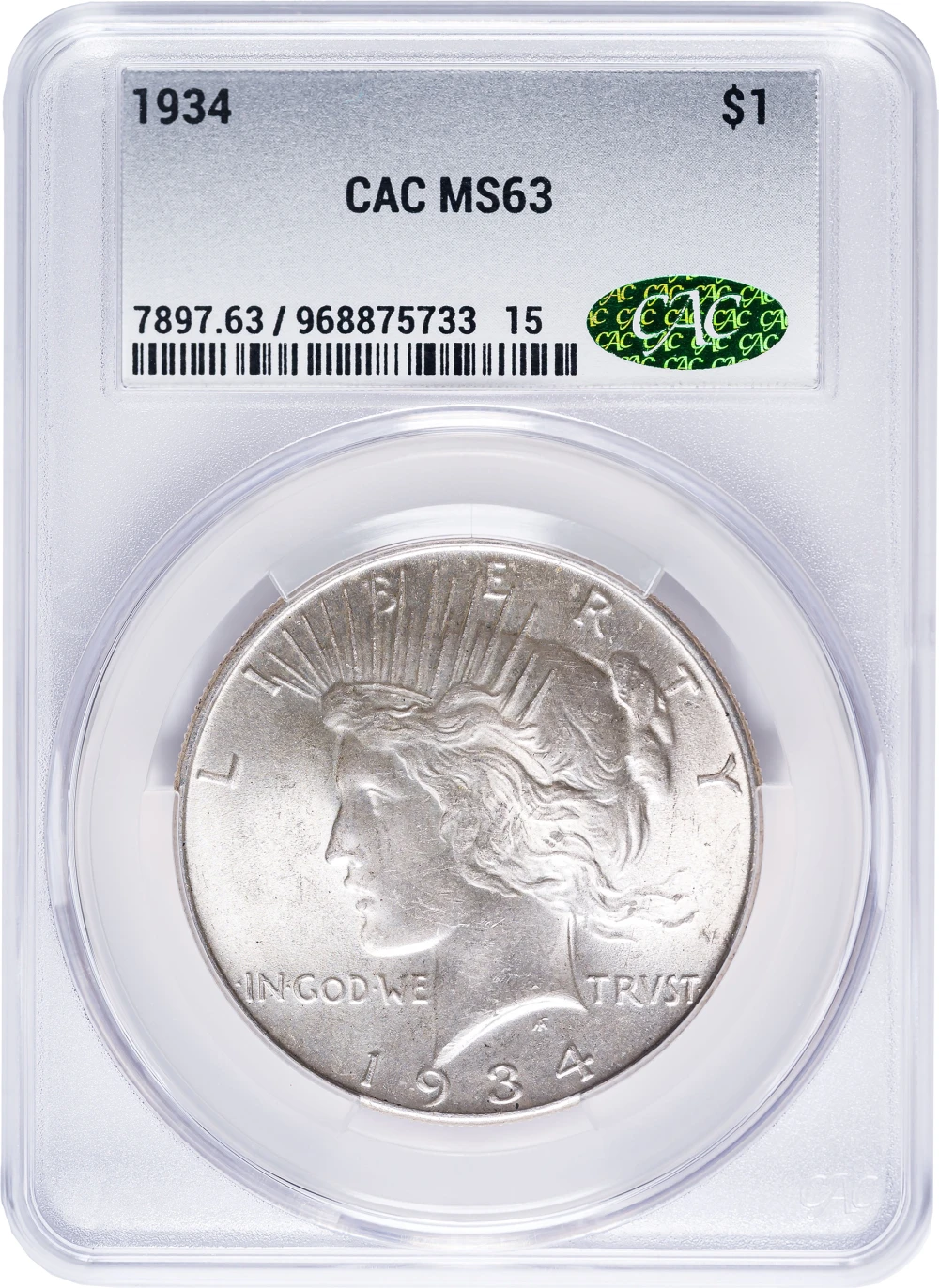 CACG MS-63 1934 Peace Dollar
