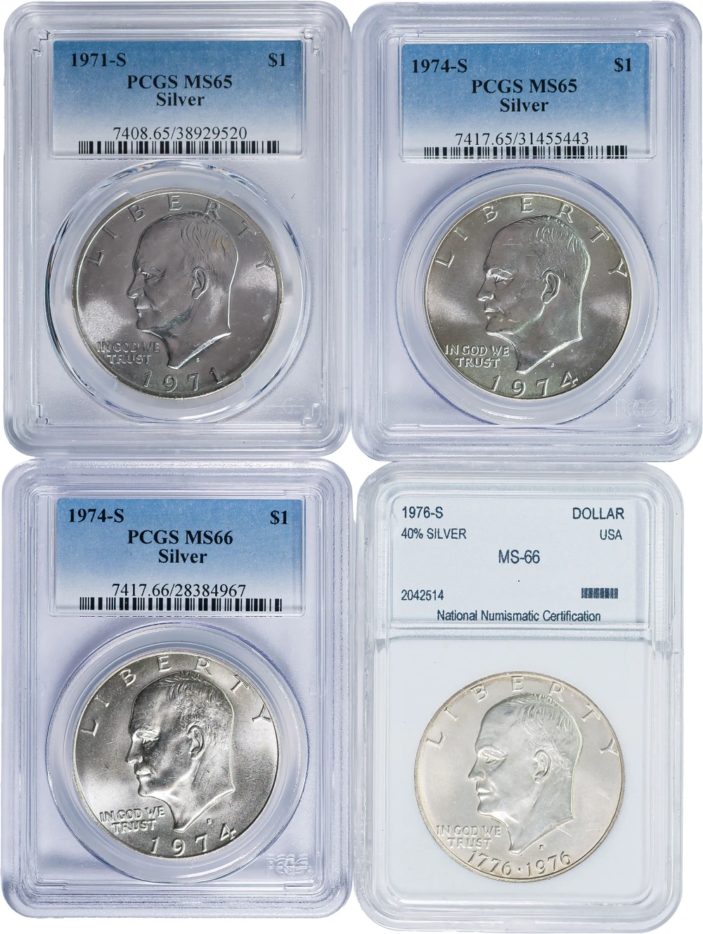 Certified Silver Ike Dollar Quartet