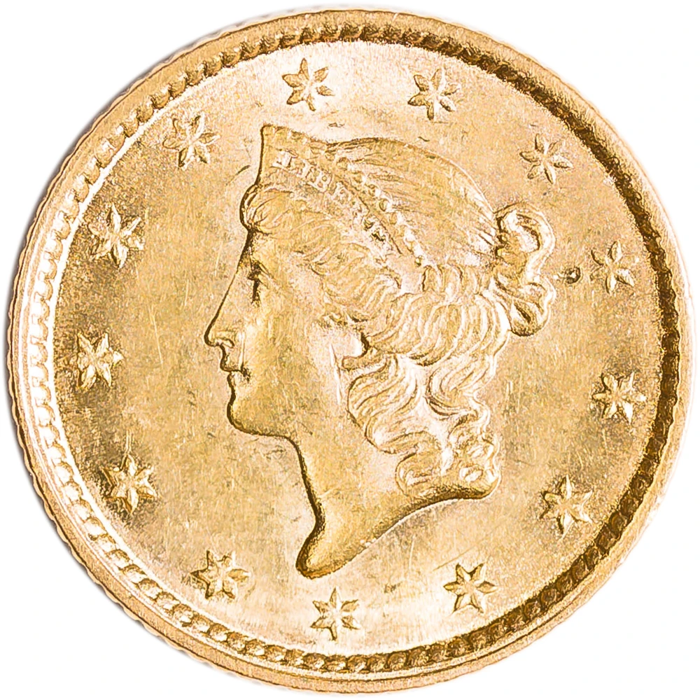 MS-60 1853 $1 Gold