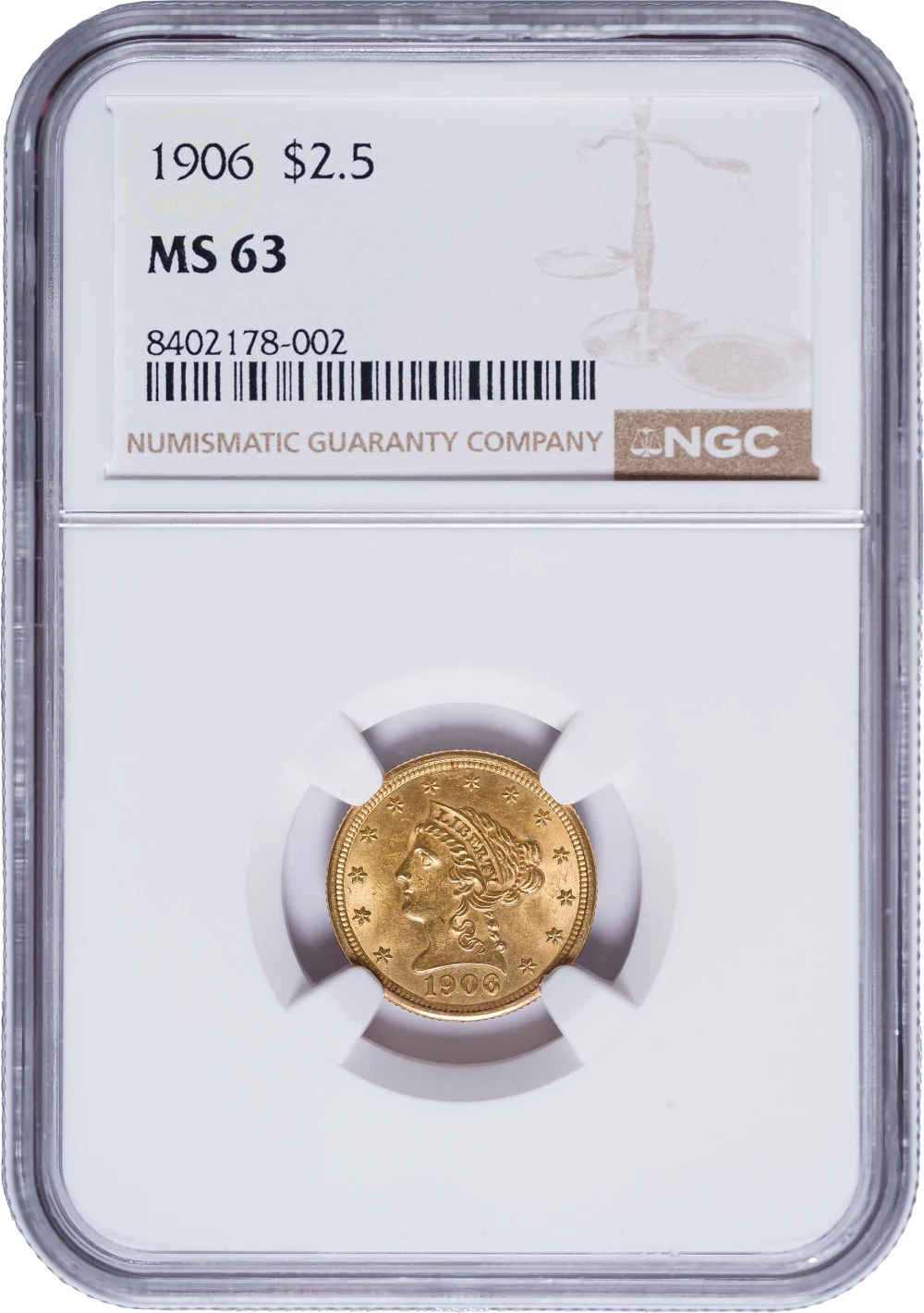 NGC MS-63 1906 $2.50 Gold Liberty