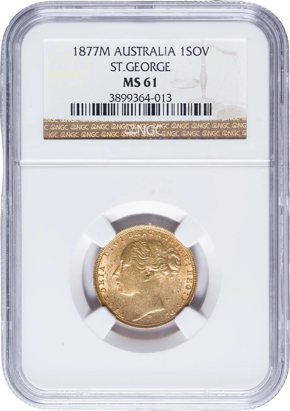 Australia. NGC MS-61 1877-M Gold Sovereign