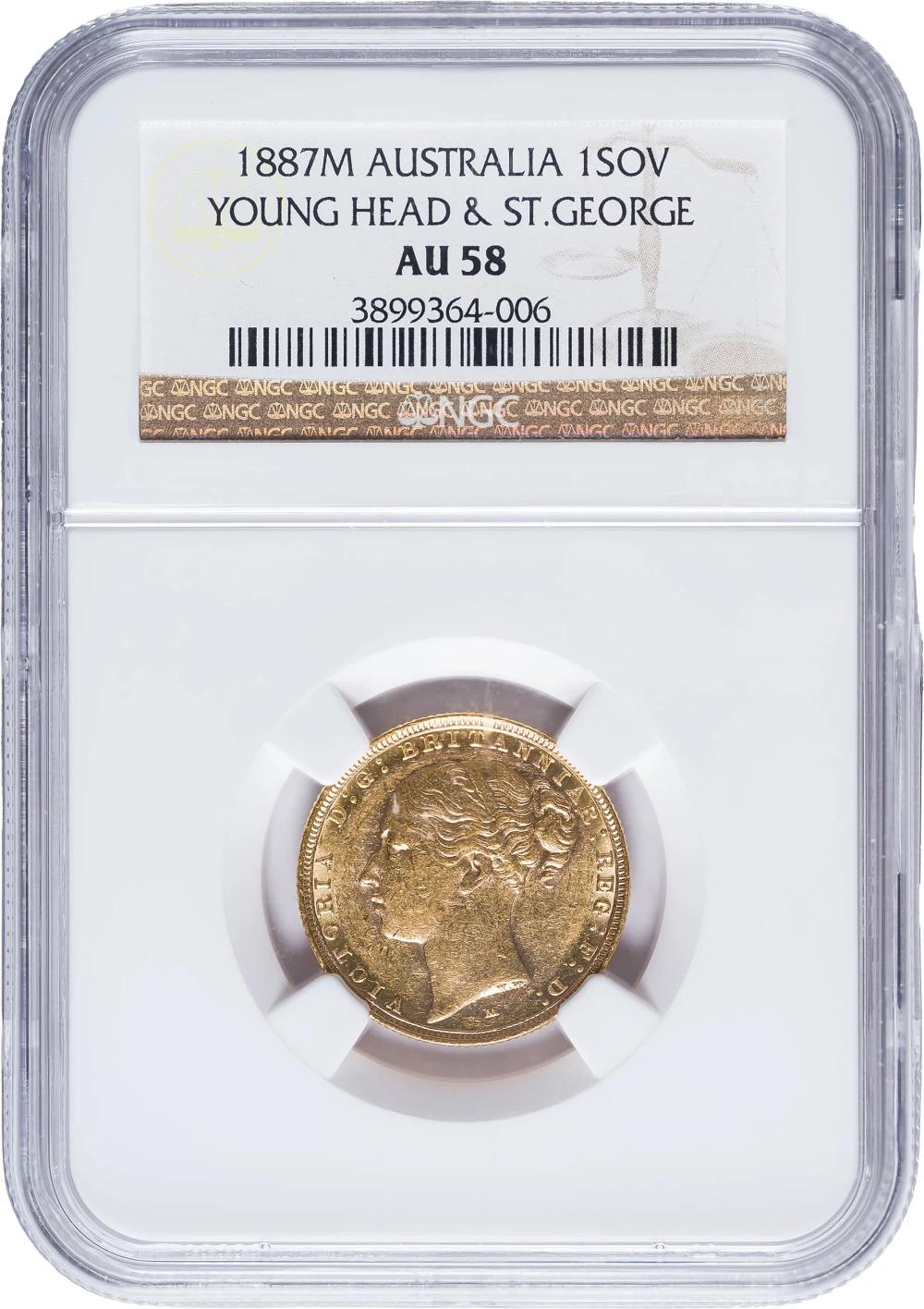 Australia. NGC AU-58 1887-M Gold Sovereign