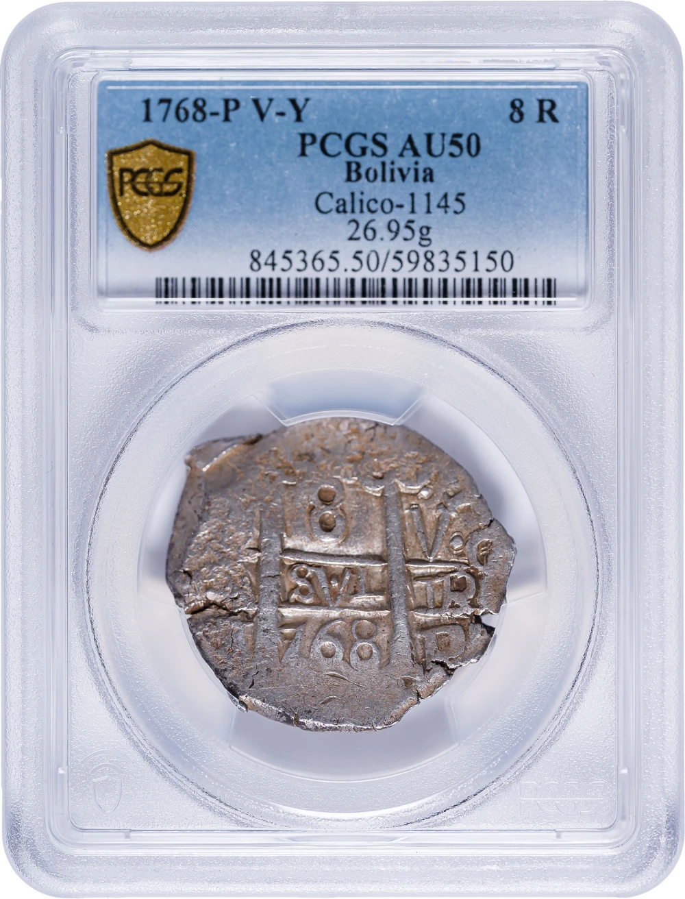 Bolivia. PCGS AU-50 1768 Cob 8 Reales