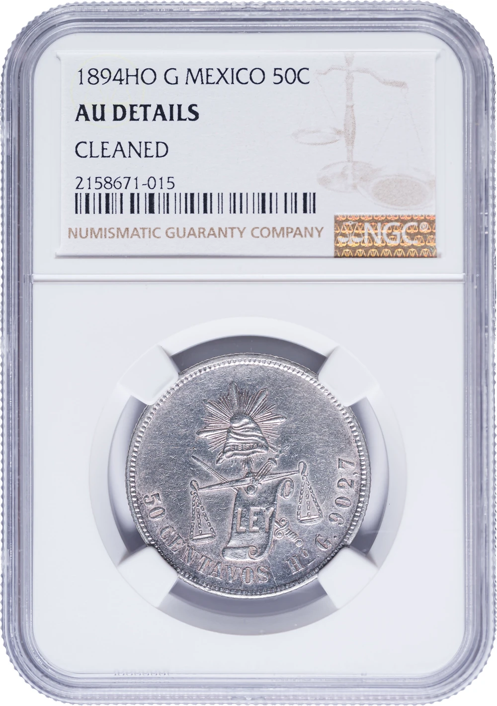Mexico. Republic. NGC AU Details 1894 50 Centavos