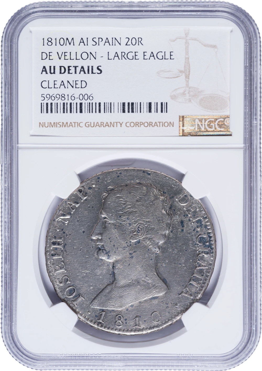 Spain. NGC AU Details 1810-M 20 Reales