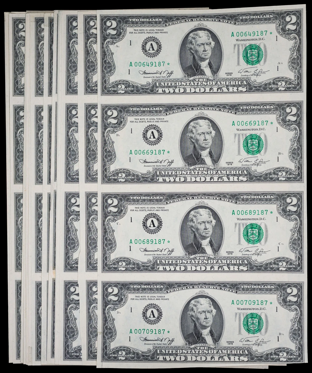 Group of Crisp New 1976 $2 Star Four-Note Sheets