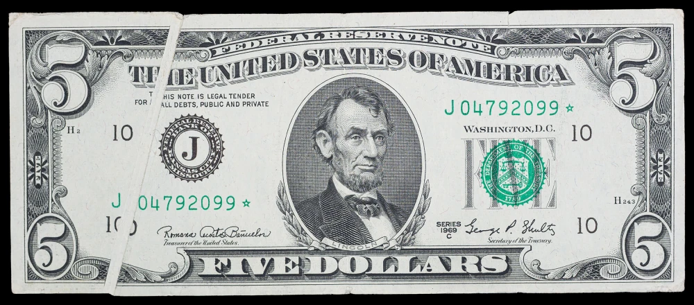VF Series 1969-C $5 Gutter Error Star Note