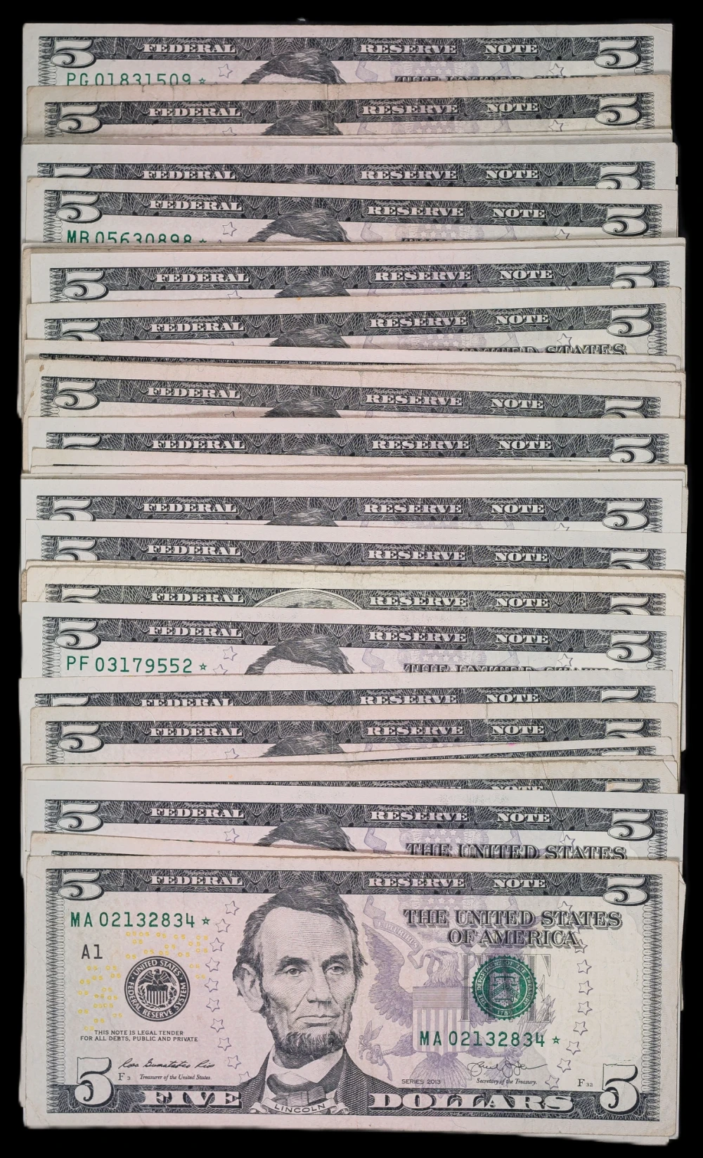 Group of 1989 to 2017 $5 Star Notes