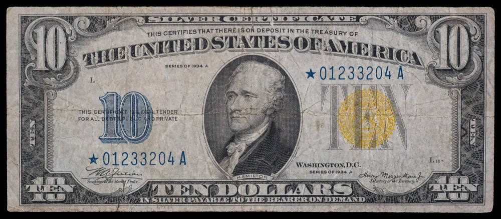 VF Series 1934 A $10 Silver Certificate Star Note