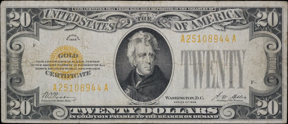 VF 1928 $20 Gold Coin Note
