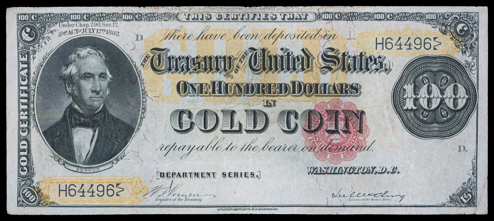 VF-EF Series 1882 $100 Gold Coin Note