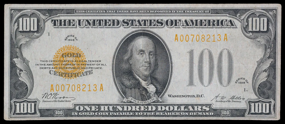 VF-EF Series 1928 $100 Gold Coin Note