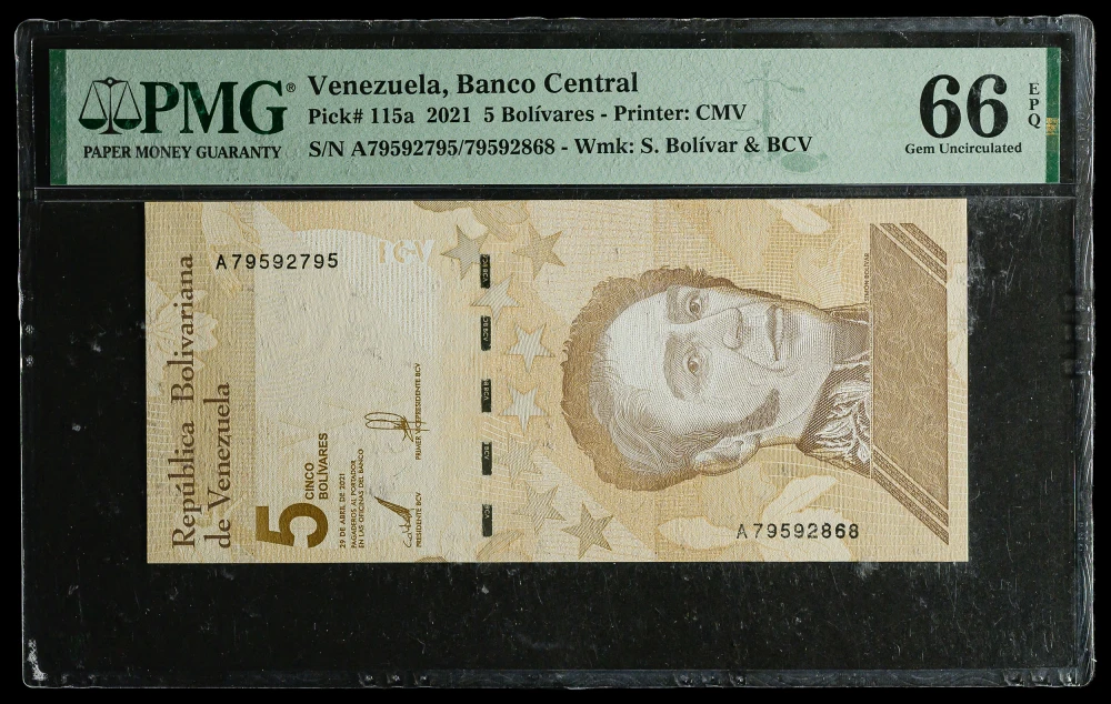 Venezuela. PMG MS-66 EPQ 5 Bolivares Note