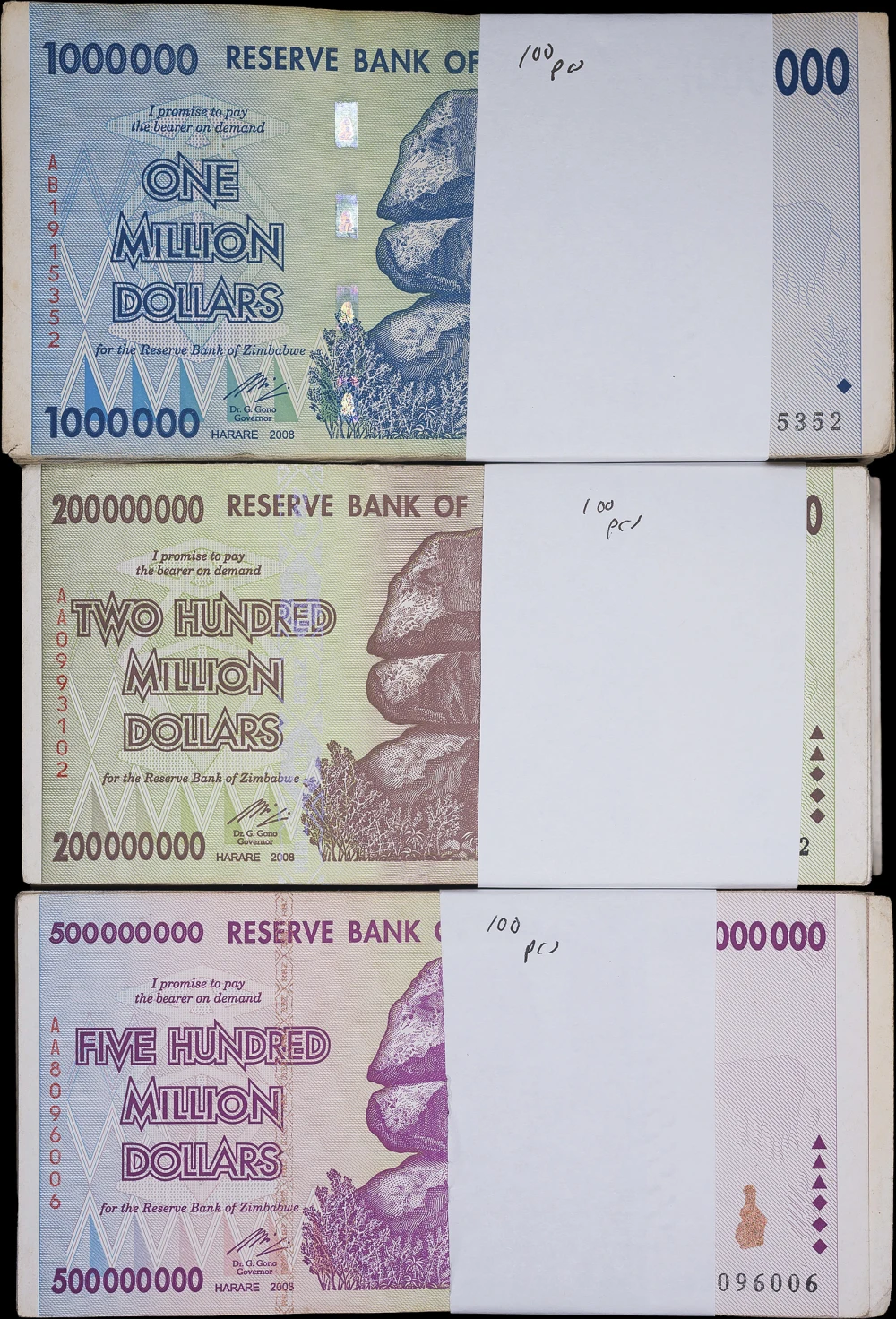 Zimbabwe. Hoard of Large Denomination Notes
