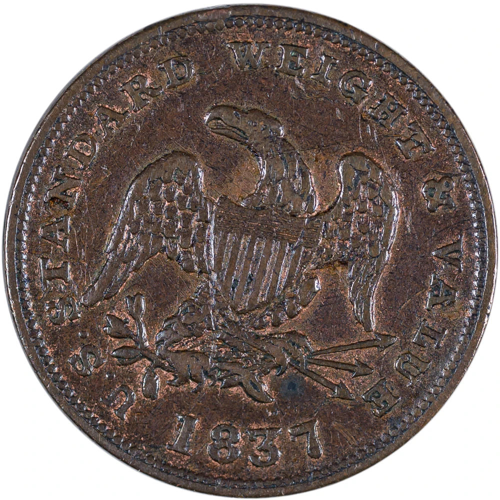 Hard Times Token. EF 1837 Half Cent