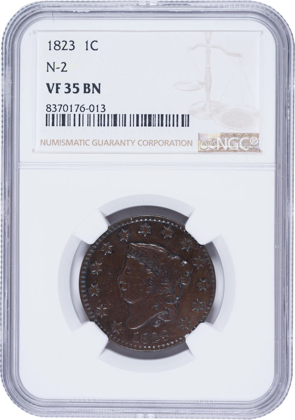 NGC VF-35 1823 Normal Date Large Cent