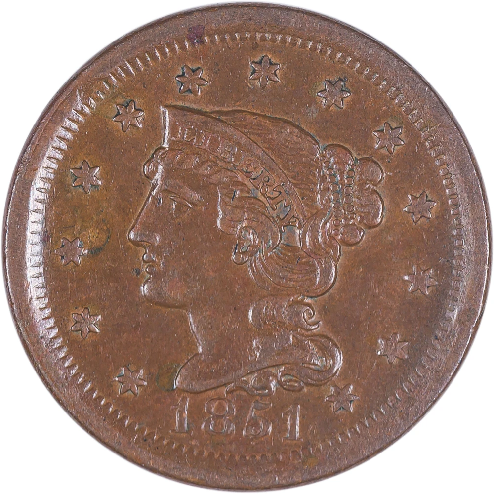 AU-50 1851 Large Cent
