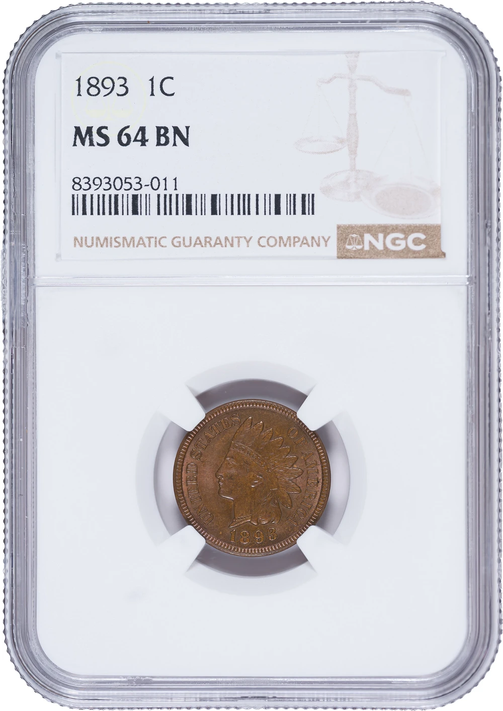 NGC MS-64 BN 1893 Indian Cent