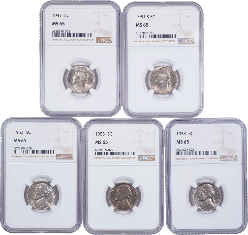 NGC MS-65 Jefferson Nickel Group
