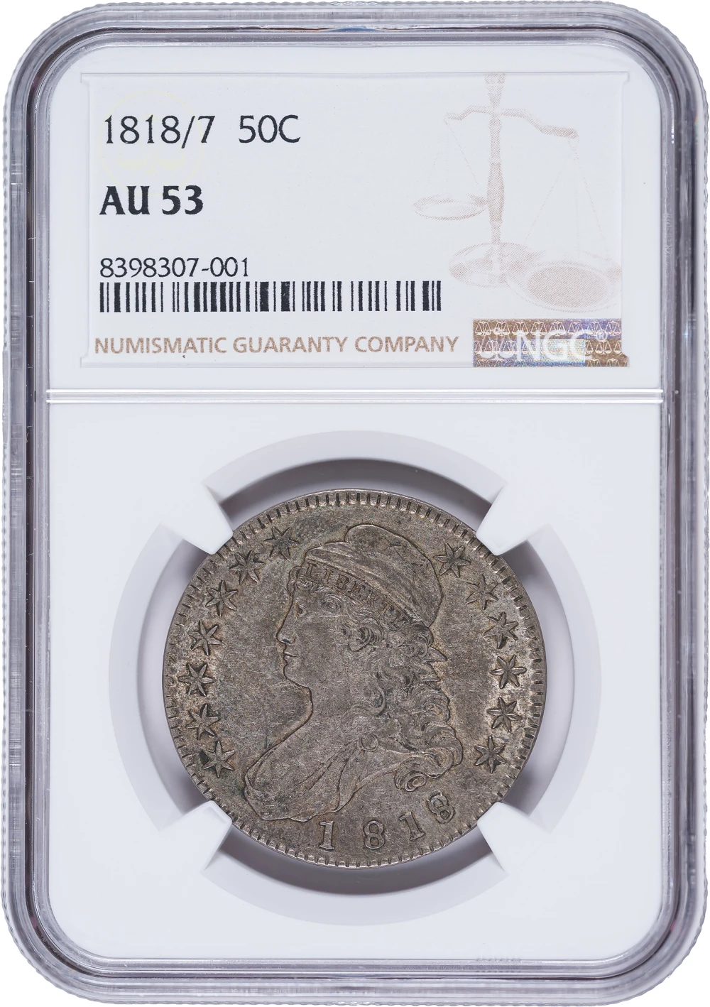 NGC AU-53 1818/7 Bust Half Dollar