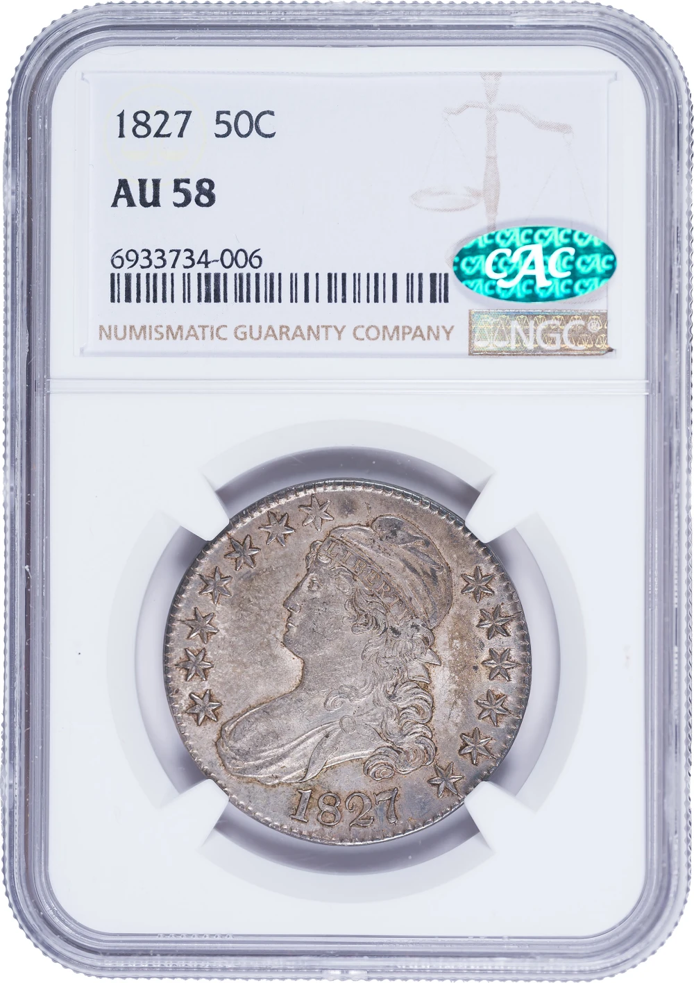 NGC AU-58 CAC 1827 Bust Half Dollar