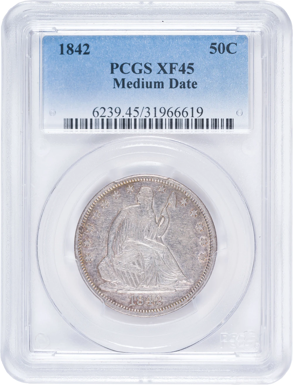 PCGS EF-45 1842 Liberty Seated Half Dollar