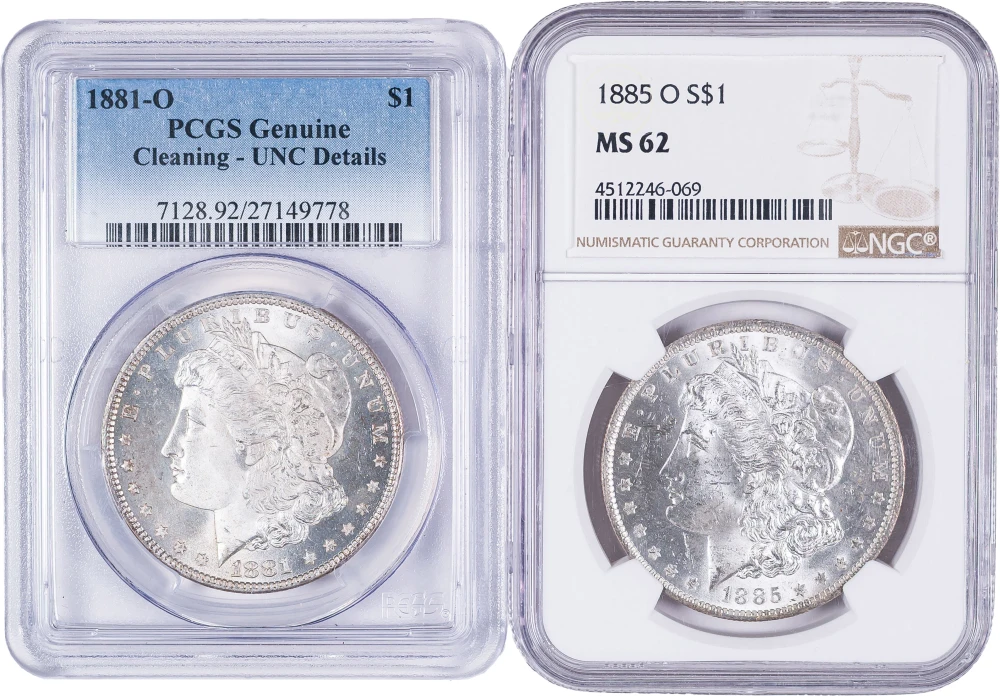 Pair of Graded New Orleans Morgan Dollars