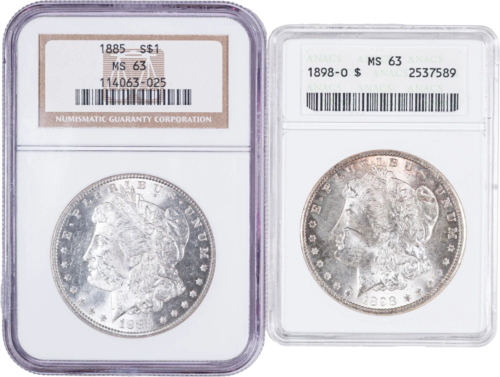 Pair of Graded MS-63 Morgan Dollars