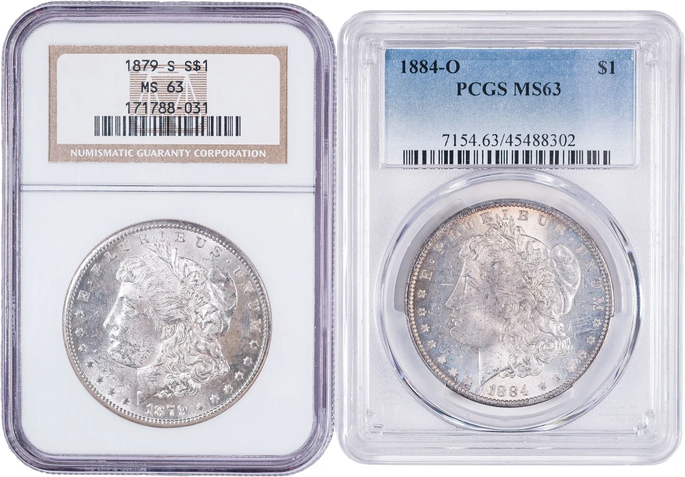 Pair of Graded MS-63 Morgan Dollars